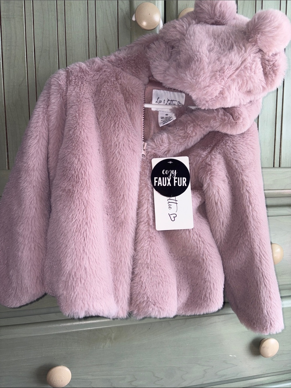 NWT 4T Cozy Faux Fur Hooded Jacket in Dusty Pink
